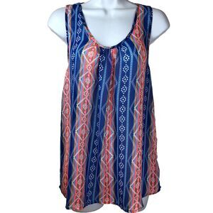 Umgee Womens Small Semi Sheer Boho Southwestern Vibrant Lace Tunic Tank Top S